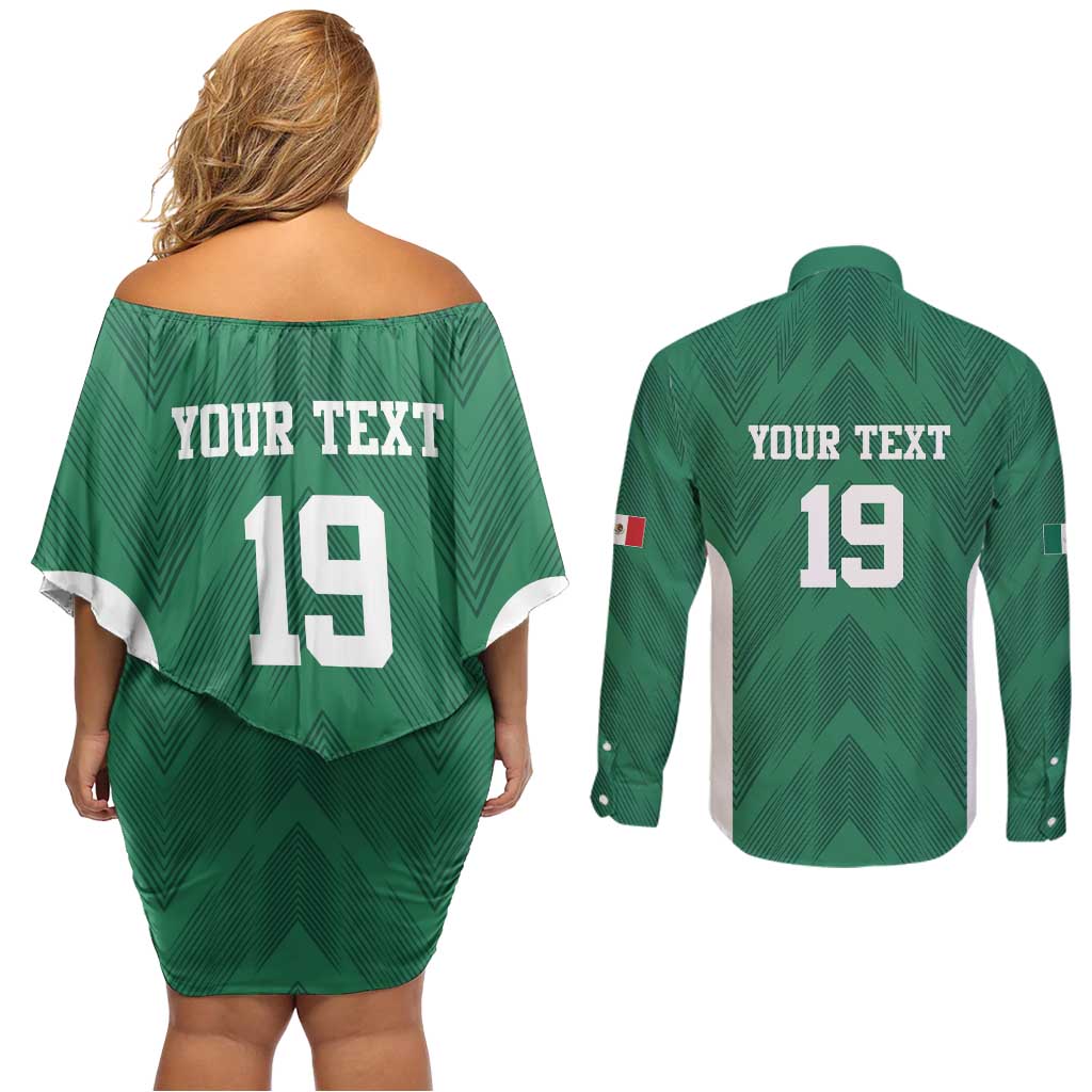 Custom Mexico Football Couples Matching Off Shoulder Short Dress and Long Sleeve Button Shirt El Tricolor World Cup Style - Wonder Print Shop