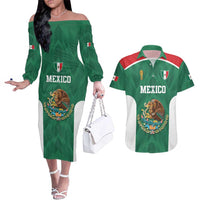 Custom Mexico Football Couples Matching Off The Shoulder Long Sleeve Dress and Hawaiian Shirt El Tricolor World Cup Style - Wonder Print Shop