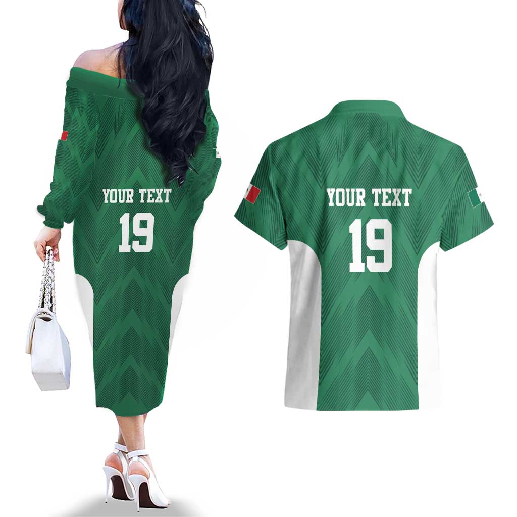 Custom Mexico Football Couples Matching Off The Shoulder Long Sleeve Dress and Hawaiian Shirt El Tricolor World Cup Style - Wonder Print Shop