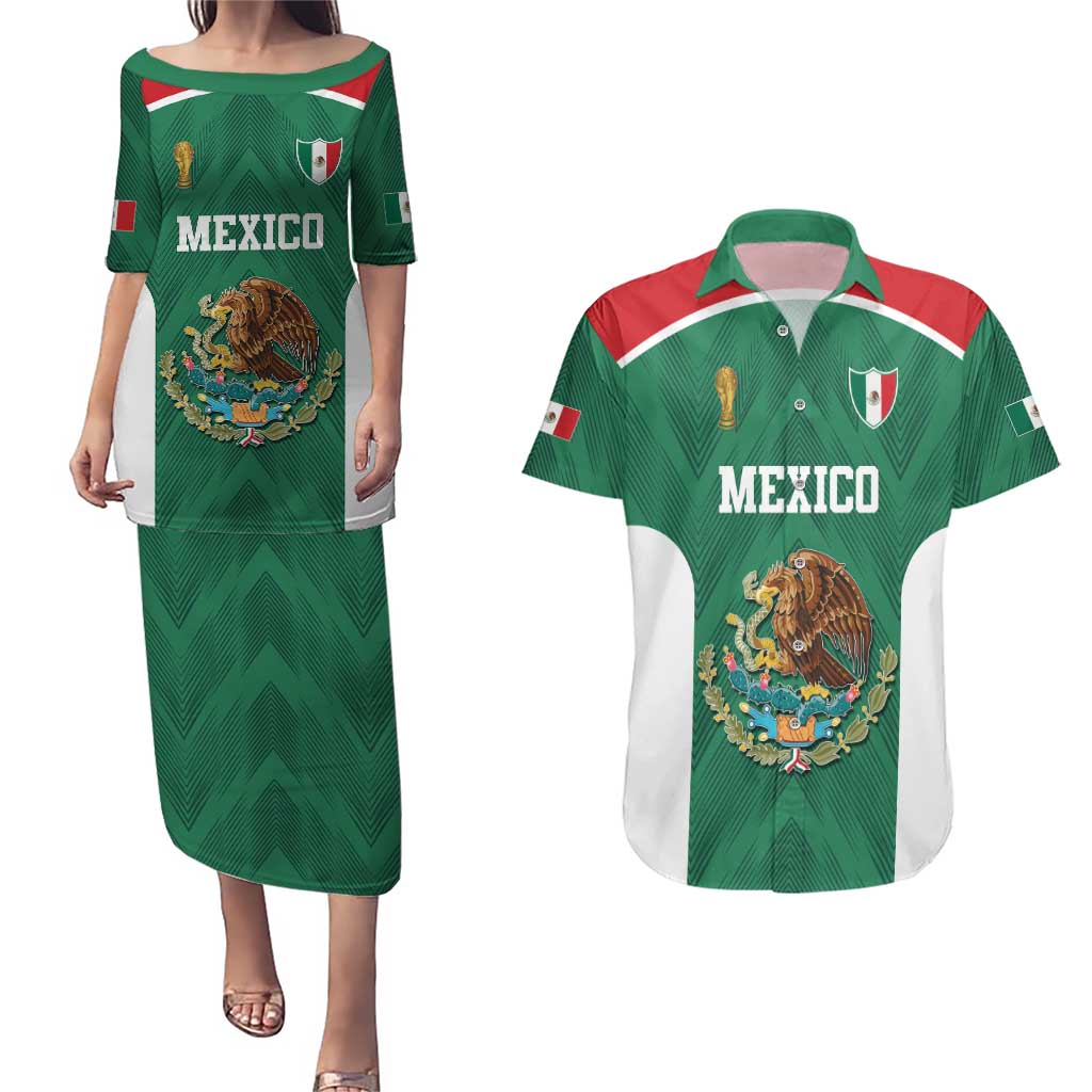 Custom Mexico Football Couples Matching Puletasi and Hawaiian Shirt El Tricolor World Cup Style - Wonder Print Shop