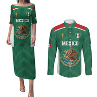 Custom Mexico Football Couples Matching Puletasi and Long Sleeve Button Shirt El Tricolor World Cup Style - Wonder Print Shop