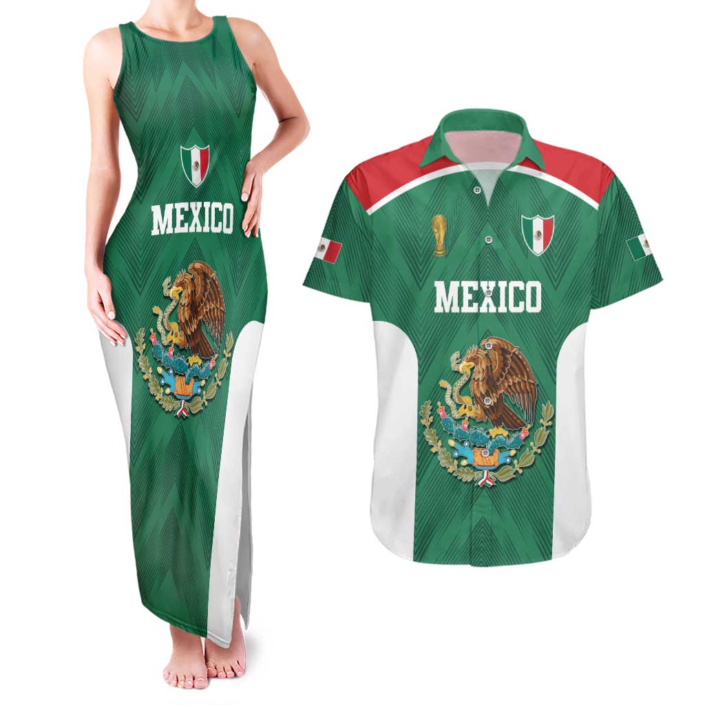 Custom Mexico Football Couples Matching Tank Maxi Dress and Hawaiian Shirt El Tricolor World Cup Style - Wonder Print Shop