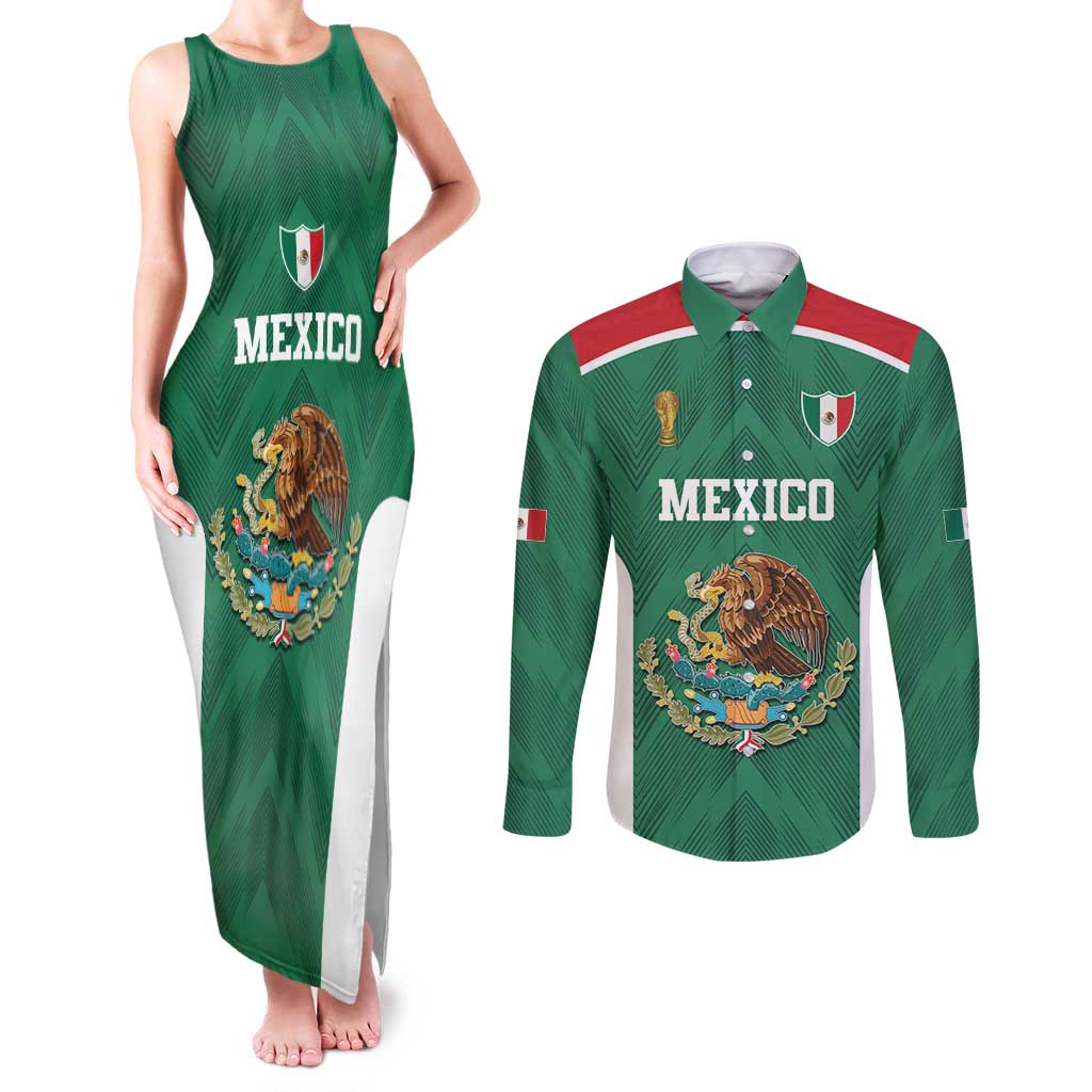 Custom Mexico Football Couples Matching Tank Maxi Dress and Long Sleeve Button Shirt El Tricolor World Cup Style - Wonder Print Shop