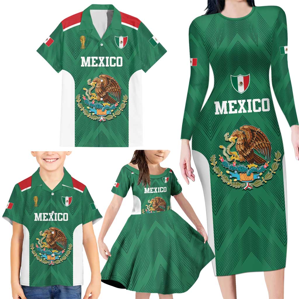 Custom Mexico Football Family Matching Long Sleeve Bodycon Dress and Hawaiian Shirt El Tricolor World Cup Style - Wonder Print Shop