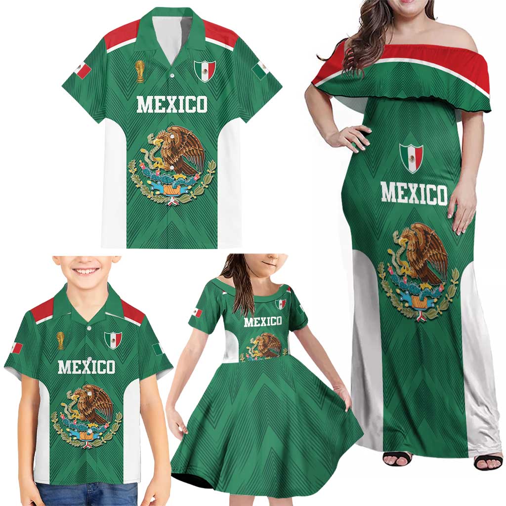 Custom Mexico Football Family Matching Off Shoulder Maxi Dress and Hawaiian Shirt El Tricolor World Cup Style - Wonder Print Shop