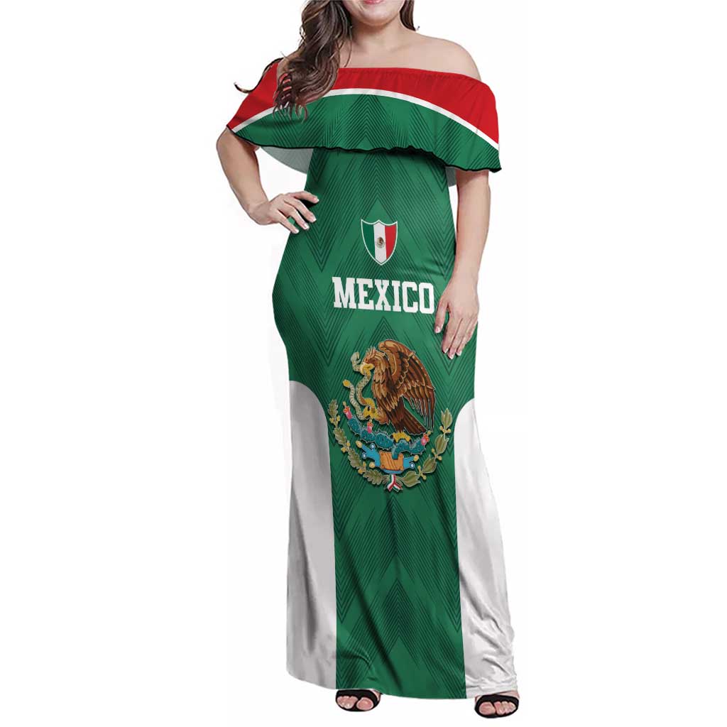 Custom Mexico Football Family Matching Off Shoulder Maxi Dress and Hawaiian Shirt El Tricolor World Cup Style - Wonder Print Shop