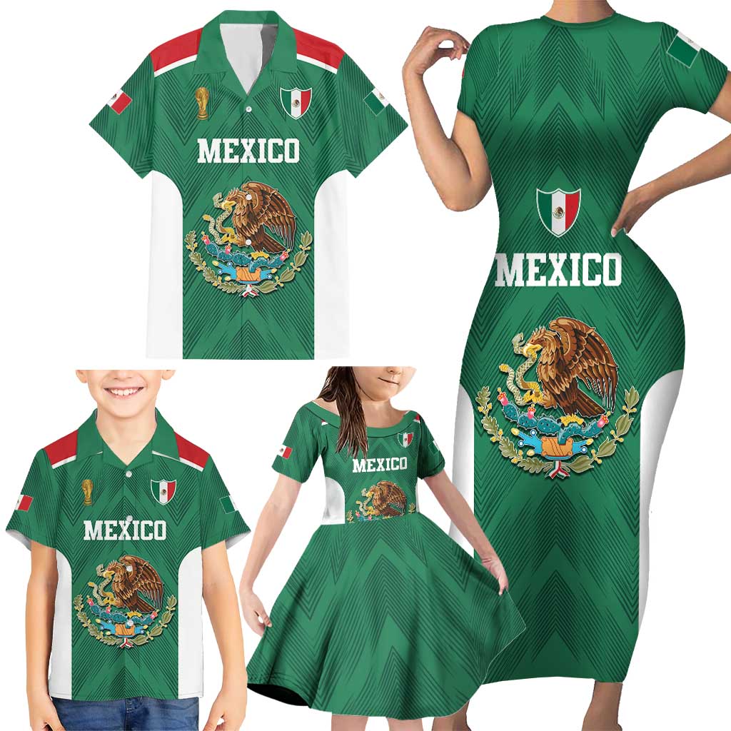 Custom Mexico Football Family Matching Short Sleeve Bodycon Dress and Hawaiian Shirt El Tricolor World Cup Style - Wonder Print Shop