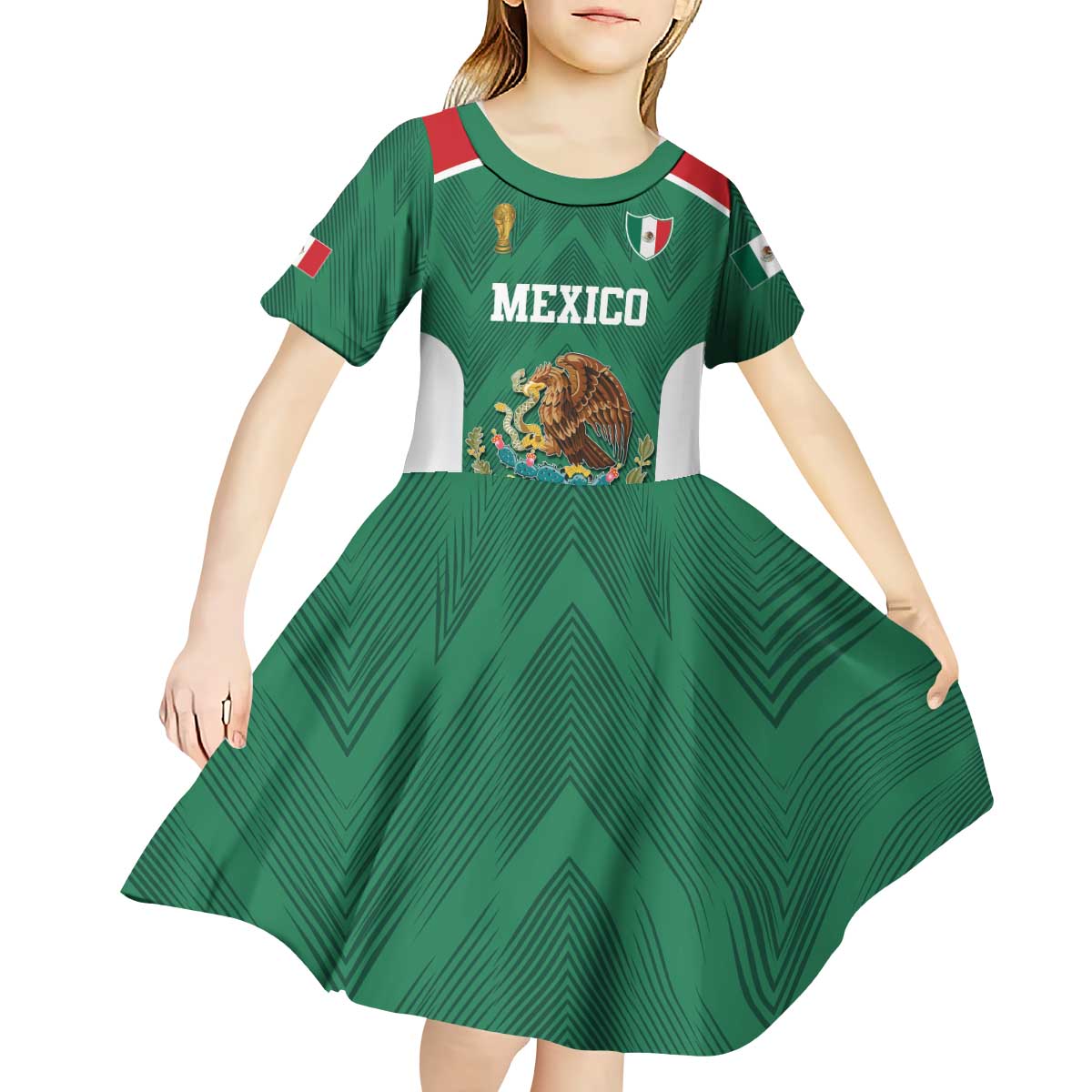 Custom Mexico Football Kid Short Sleeve Dress El Tricolor World Cup Style - Wonder Print Shop