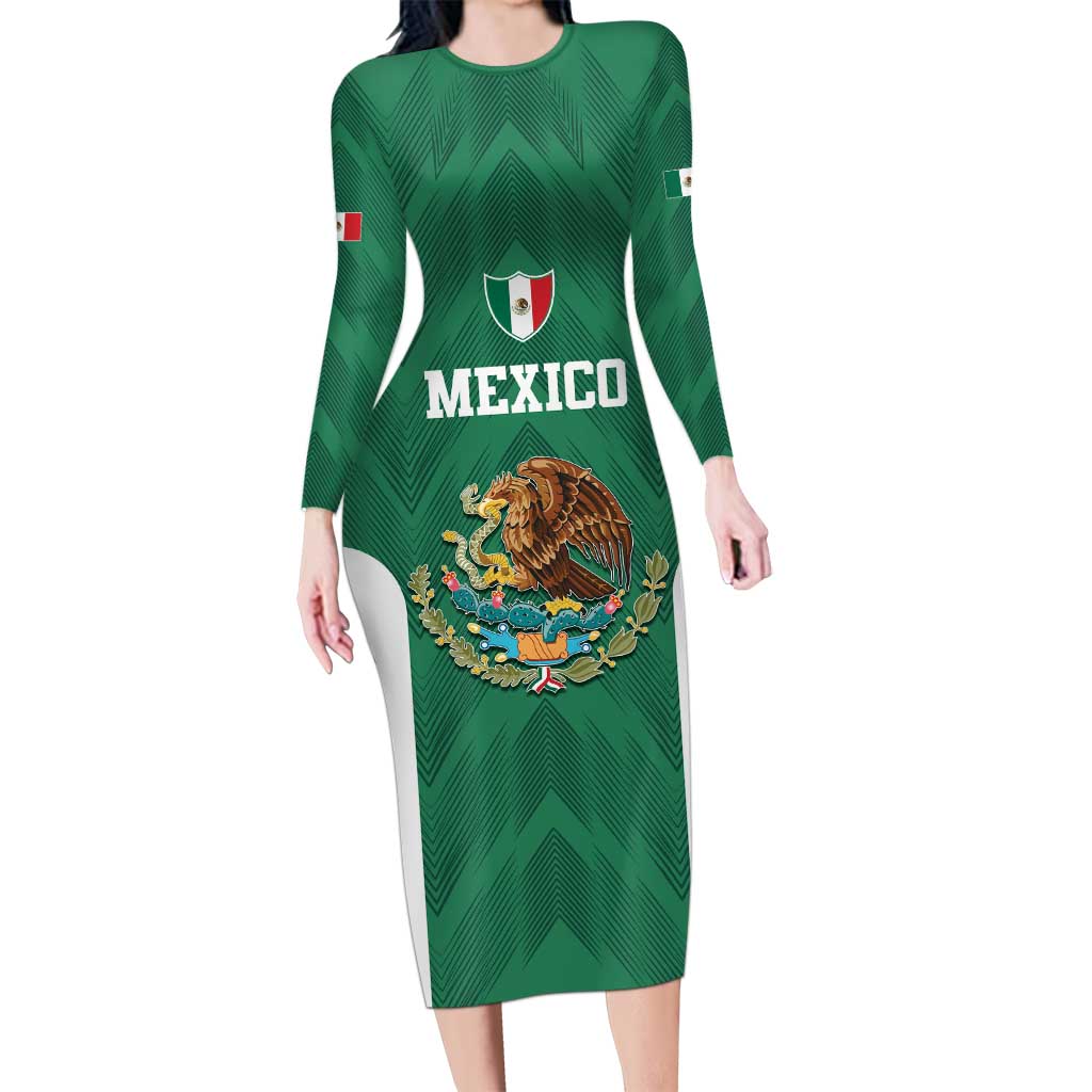 Custom Mexico Football Long Sleeve Bodycon Dress El Tricolor World Cup Style - Wonder Print Shop
