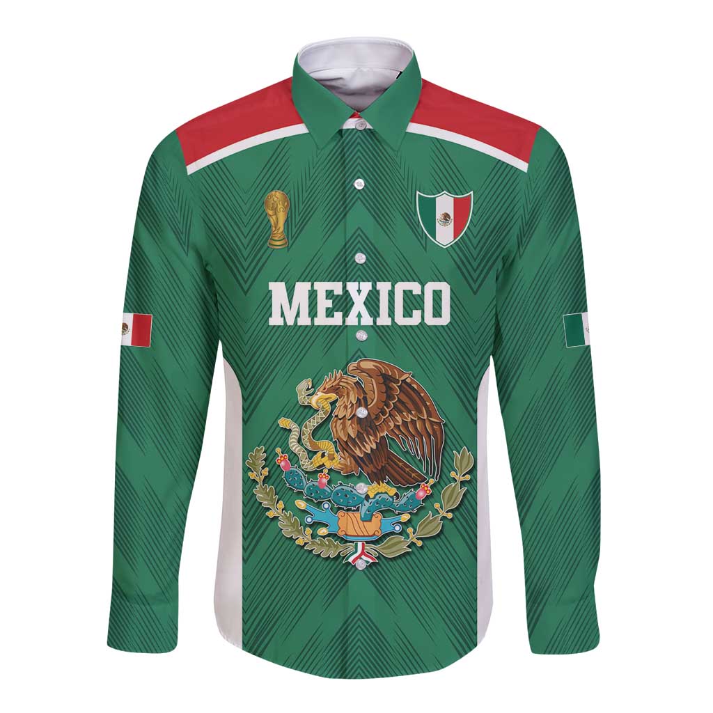 Custom Mexico Football Long Sleeve Button Shirt El Tricolor World Cup Style - Wonder Print Shop