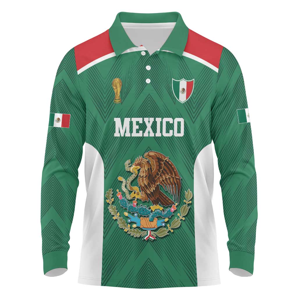 Custom Mexico Football Long Sleeve Polo Shirt El Tricolor World Cup Style - Wonder Print Shop
