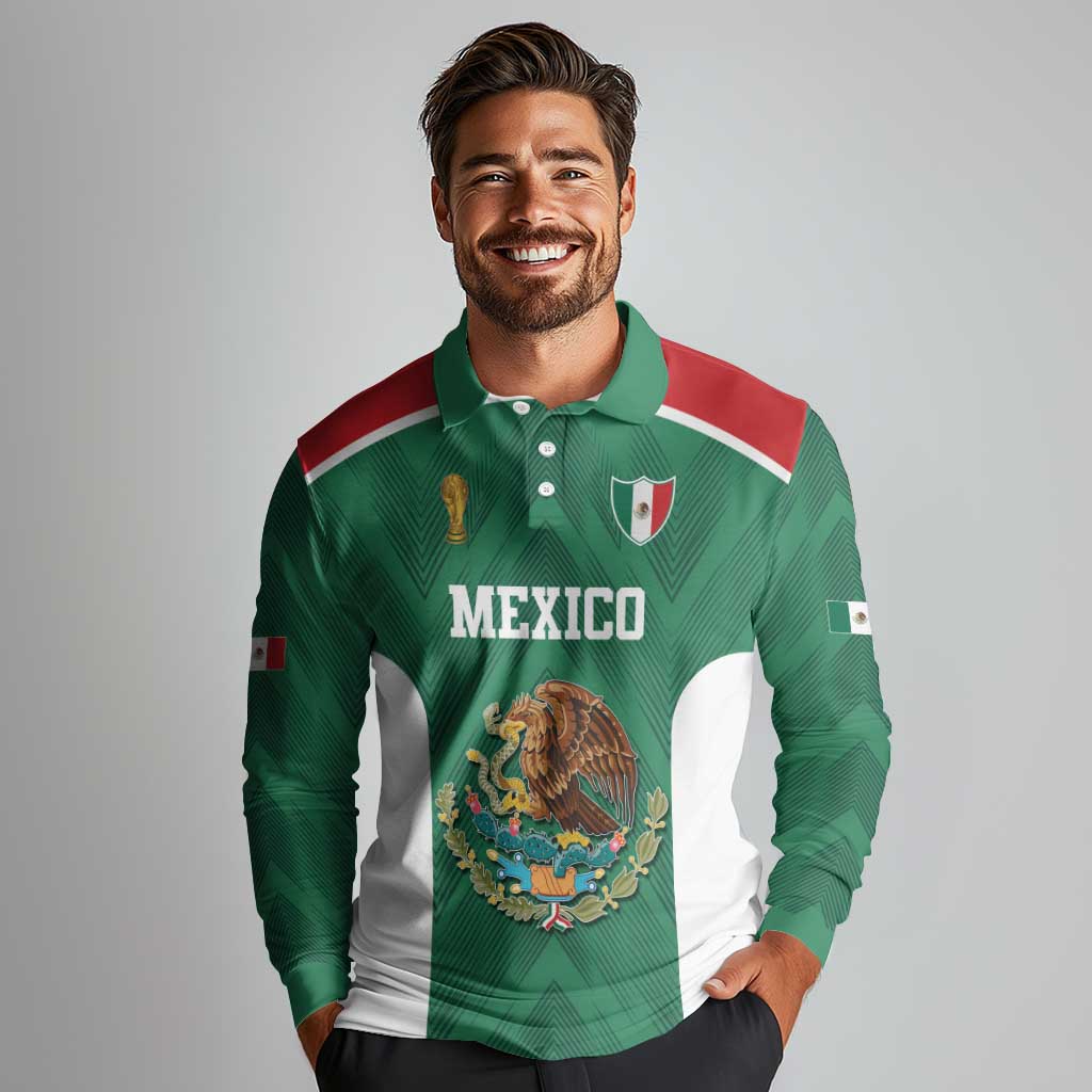Custom Mexico Football Long Sleeve Polo Shirt El Tricolor World Cup Style - Wonder Print Shop