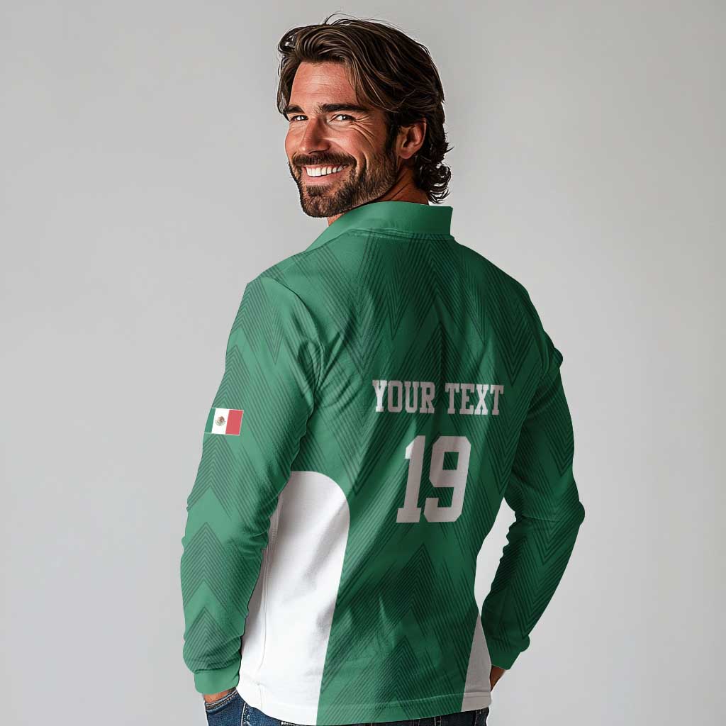 Custom Mexico Football Long Sleeve Polo Shirt El Tricolor World Cup Style - Wonder Print Shop