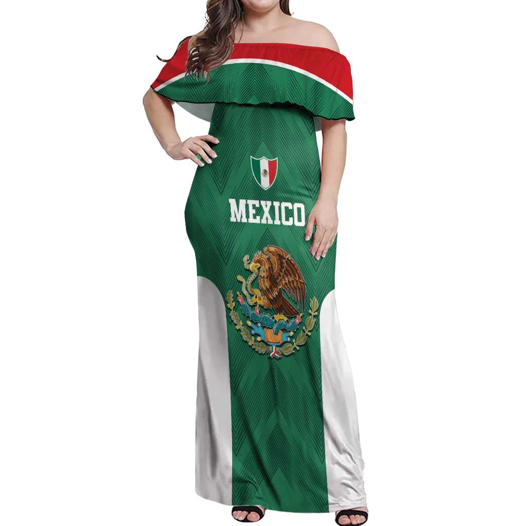 Custom Mexico Football Off Shoulder Maxi Dress El Tricolor World Cup Style - Wonder Print Shop