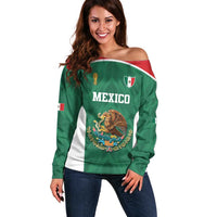 Custom Mexico Football Off Shoulder Sweater El Tricolor World Cup Style - Wonder Print Shop