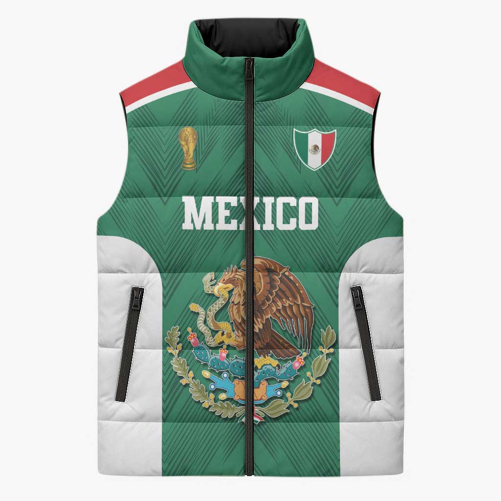 Custom Mexico Football Sleeveless Puffer Jacket El Tricolor World Cup Style - Wonder Print Shop