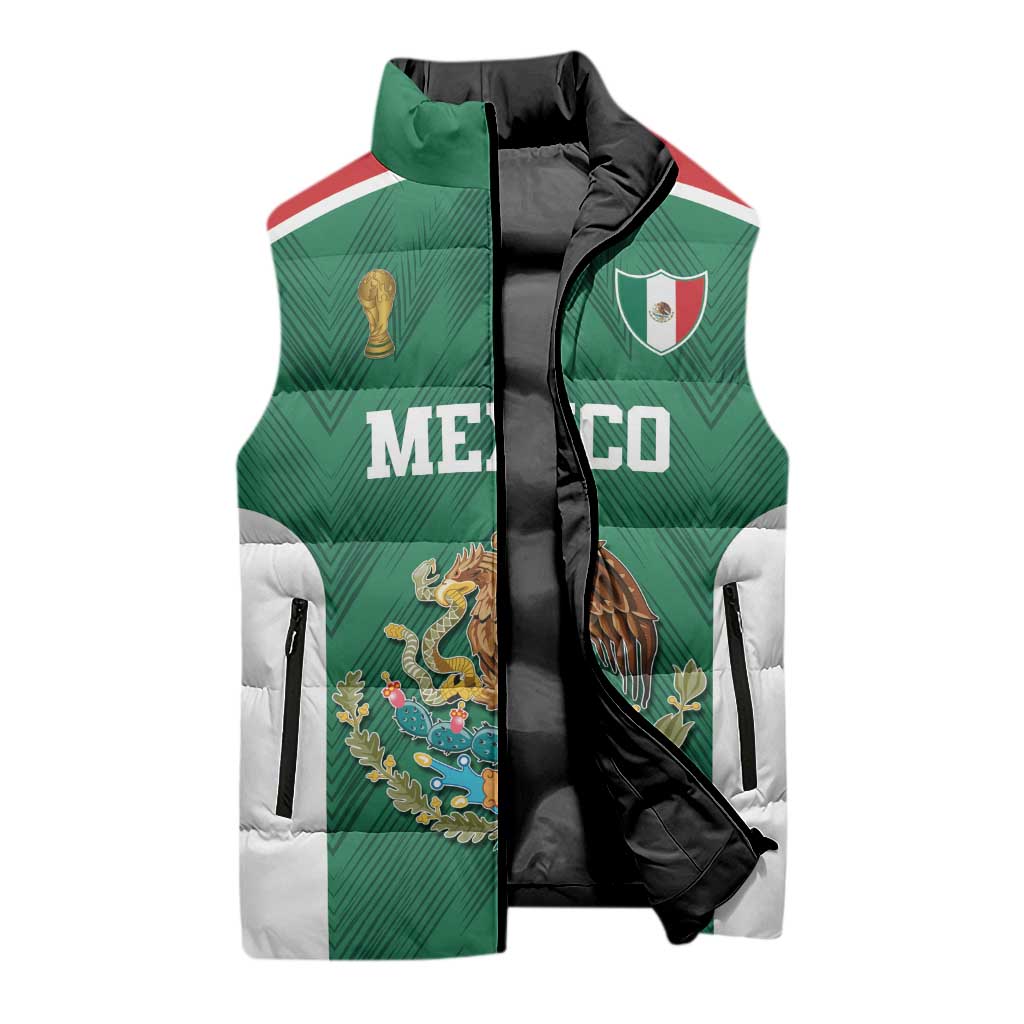 Custom Mexico Football Sleeveless Puffer Jacket El Tricolor World Cup Style - Wonder Print Shop
