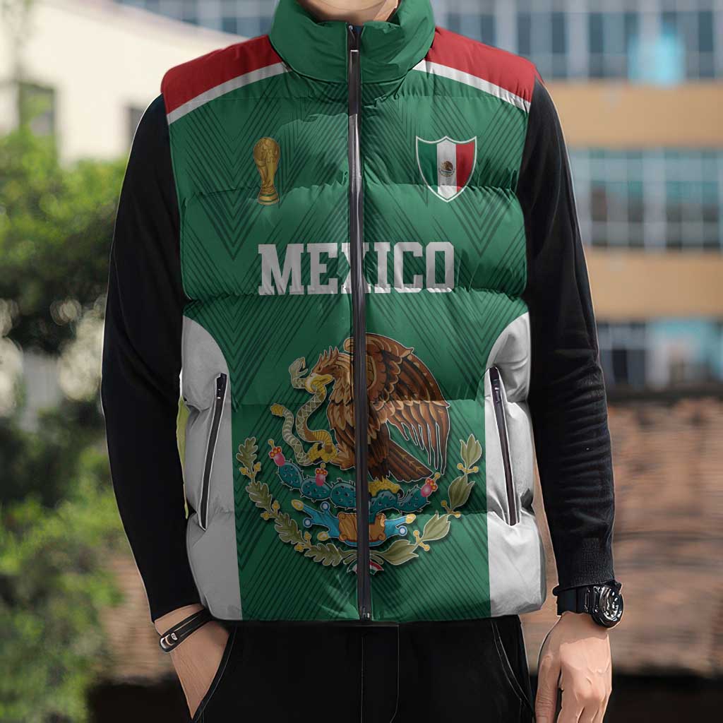 Custom Mexico Football Sleeveless Puffer Jacket El Tricolor World Cup Style - Wonder Print Shop
