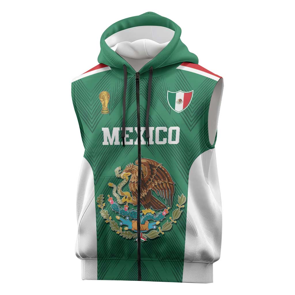 Custom Mexico Football Sleeveless Zip Hoodie El Tricolor World Cup Style - Wonder Print Shop
