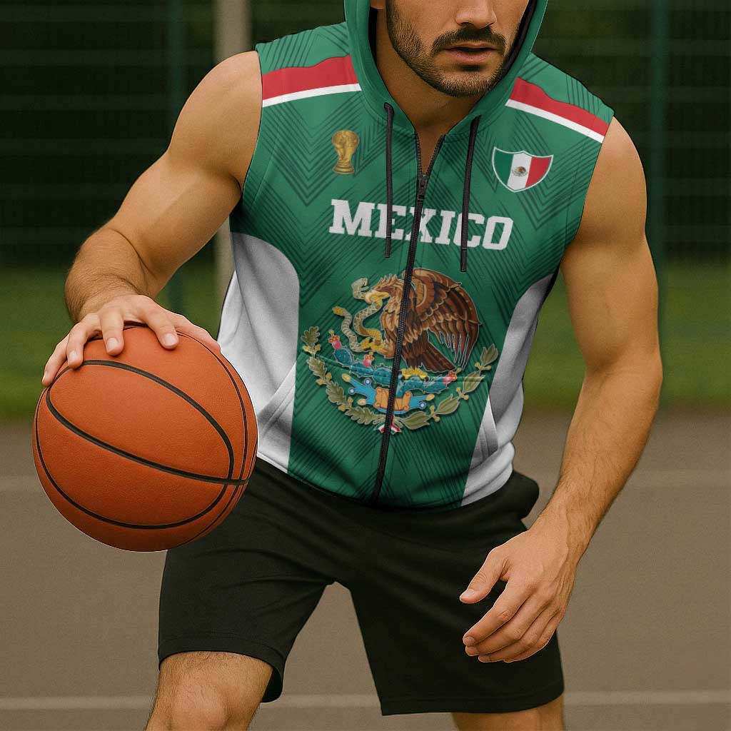 Custom Mexico Football Sleeveless Zip Hoodie El Tricolor World Cup Style - Wonder Print Shop