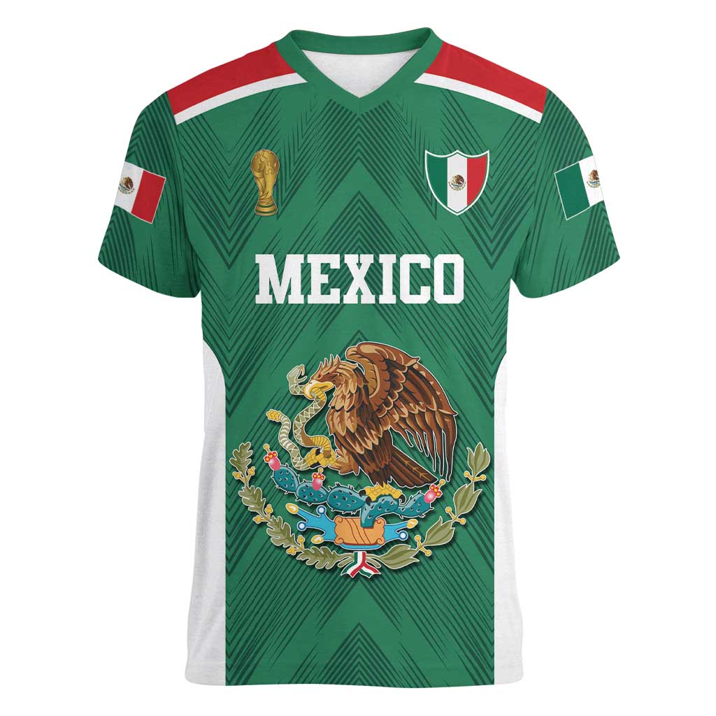 Custom Mexico Football Women V-Neck T-Shirt El Tricolor World Cup Style - Wonder Print Shop