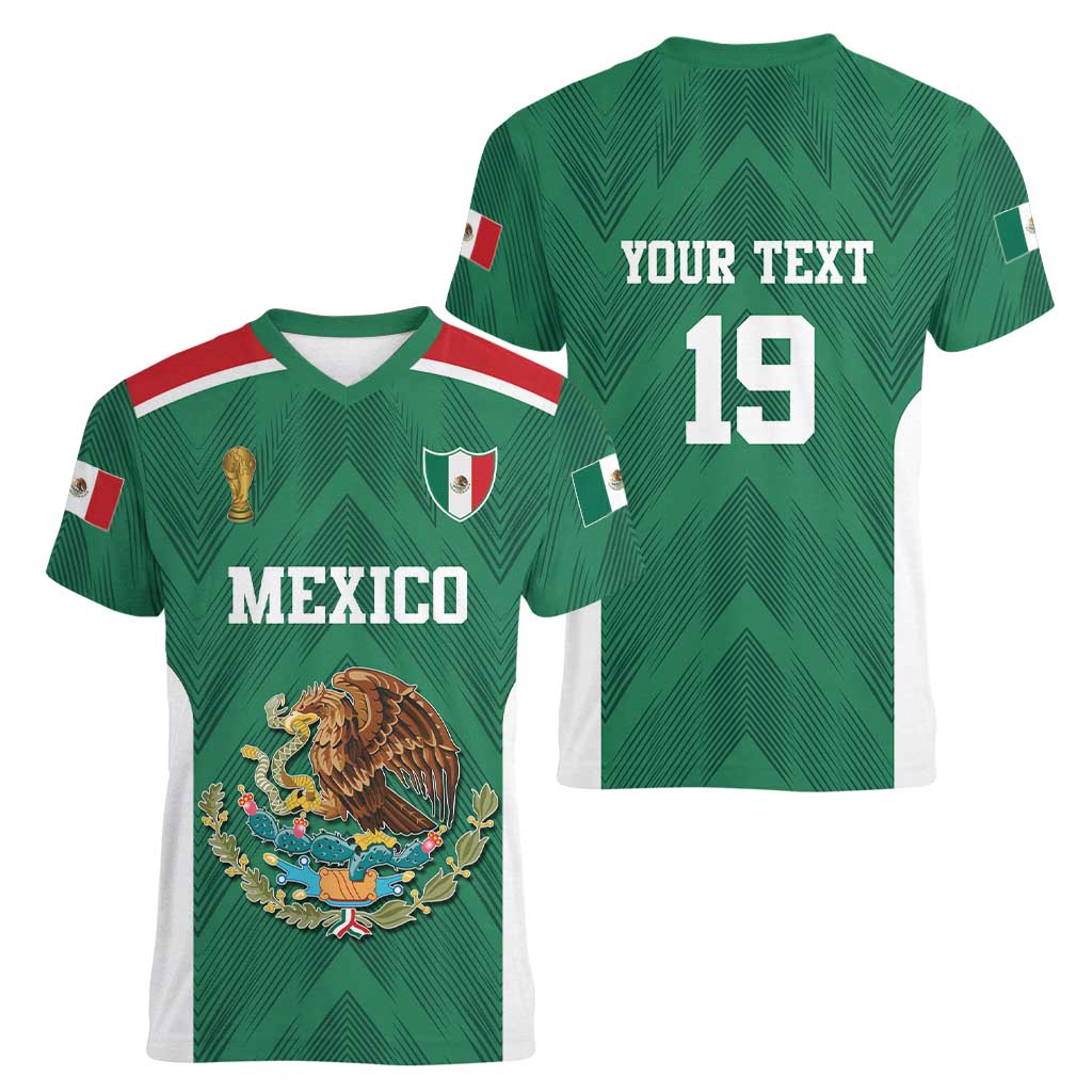 Custom Mexico Football Women V-Neck T-Shirt El Tricolor World Cup Style - Wonder Print Shop
