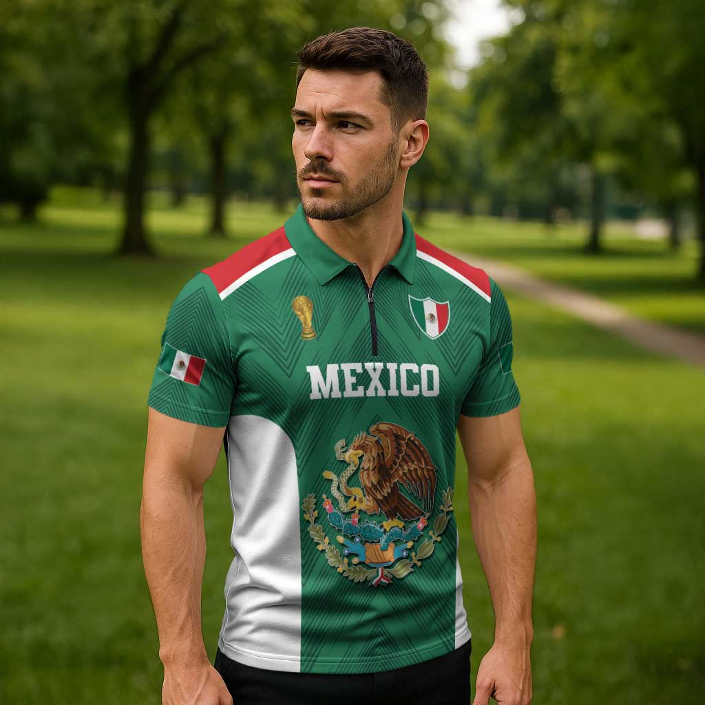 Custom Mexico Football Zipper Polo Shirt El Tricolor World Cup Style - Wonder Print Shop