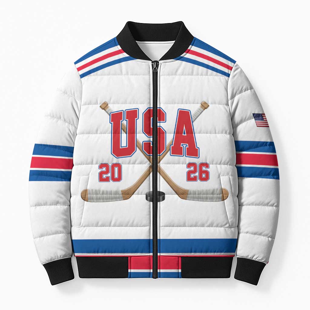Custom USA Ice Hockey Bomber Puffer Jacket Let’s Go Champions