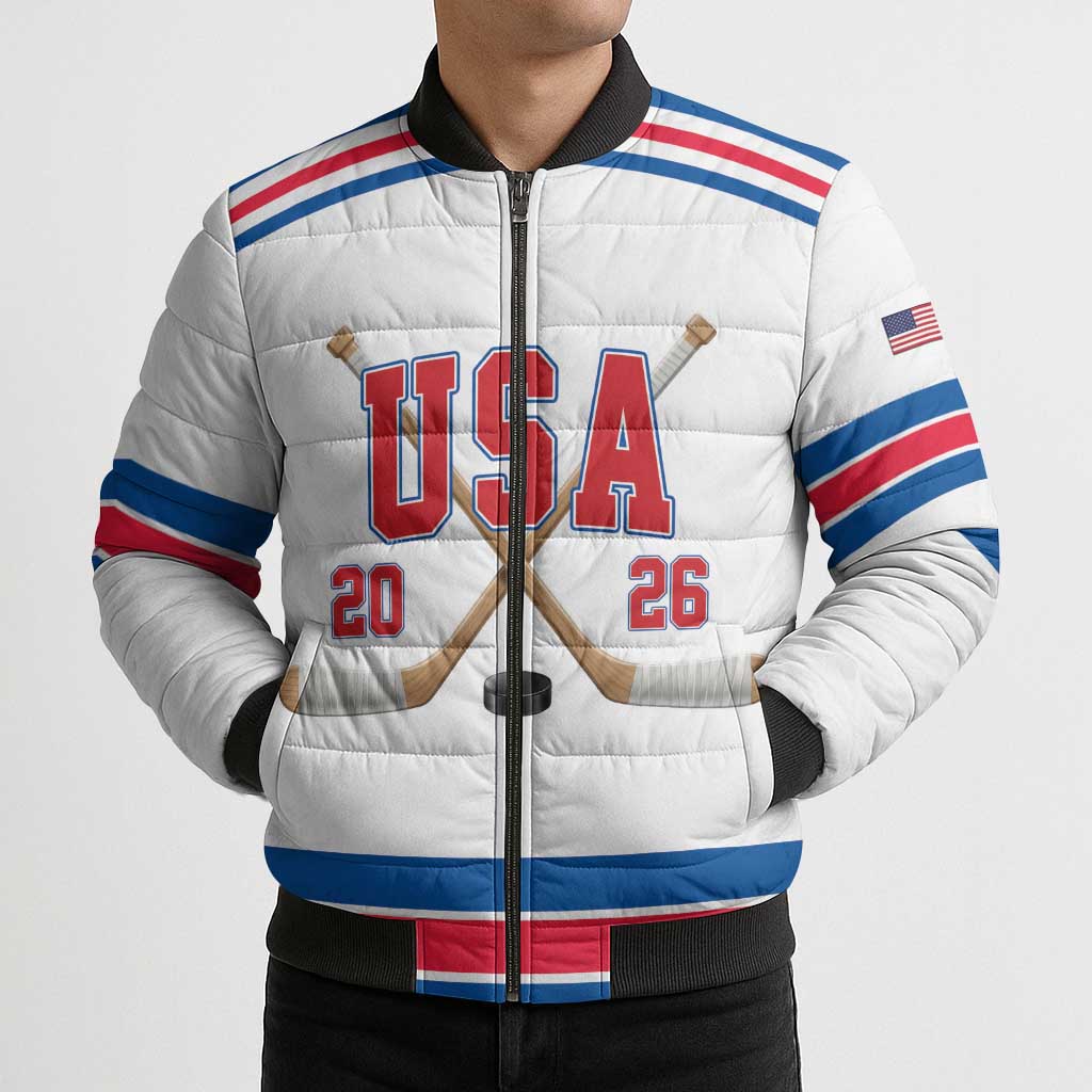 Custom USA Ice Hockey Bomber Puffer Jacket Let’s Go Champions