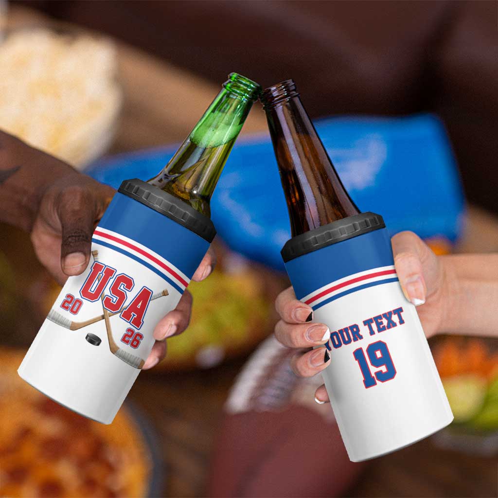 Custom USA Ice Hockey 4 in 1 Can Cooler Tumbler Let’s Go Champions