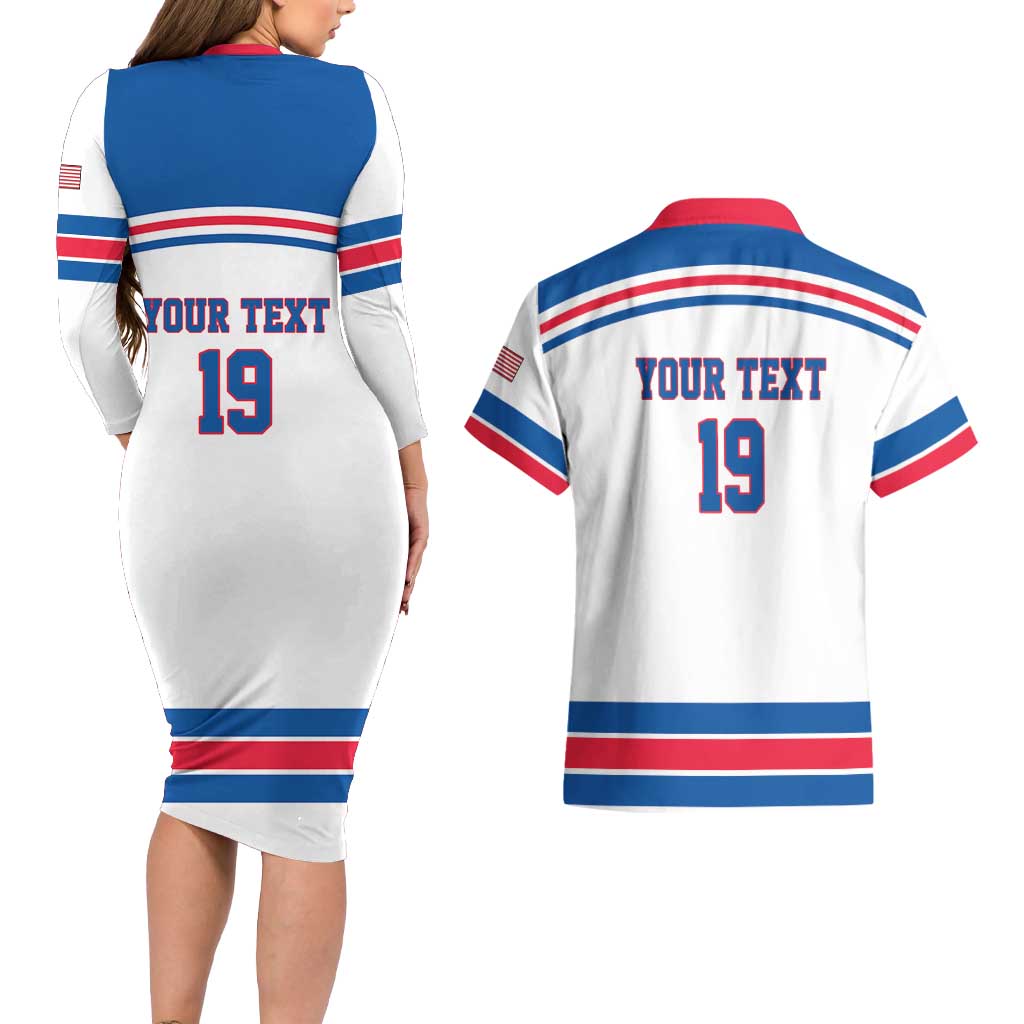Custom USA Ice Hockey Couples Matching Long Sleeve Bodycon Dress and Hawaiian Shirt Let’s Go Champions