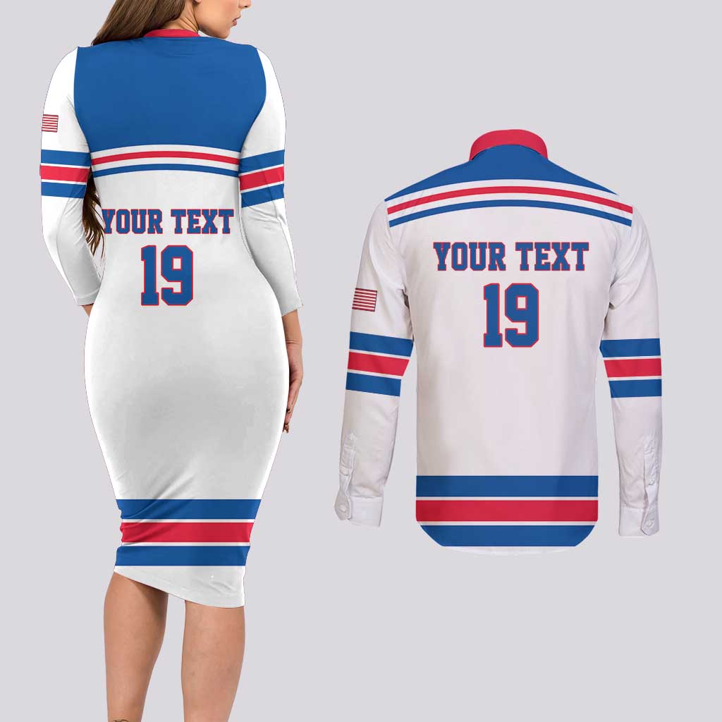 Custom USA Ice Hockey Couples Matching Long Sleeve Bodycon Dress and Long Sleeve Button Shirt Let’s Go Champions