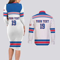 Custom USA Ice Hockey Couples Matching Long Sleeve Bodycon Dress and Long Sleeve Button Shirt Let’s Go Champions