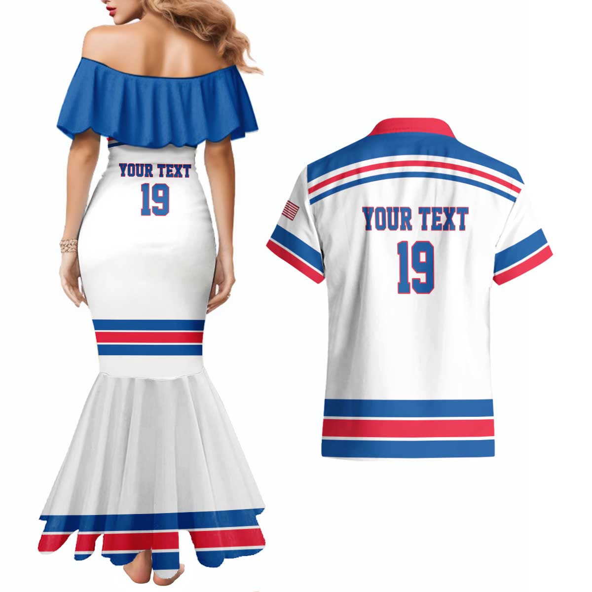 Custom USA Ice Hockey Couples Matching Mermaid Dress and Hawaiian Shirt Let’s Go Champions