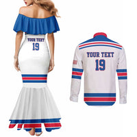 Custom USA Ice Hockey Couples Matching Mermaid Dress and Long Sleeve Button Shirt Let’s Go Champions