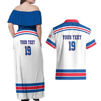 Custom USA Ice Hockey Couples Matching Off Shoulder Maxi Dress and Hawaiian Shirt Let’s Go Champions