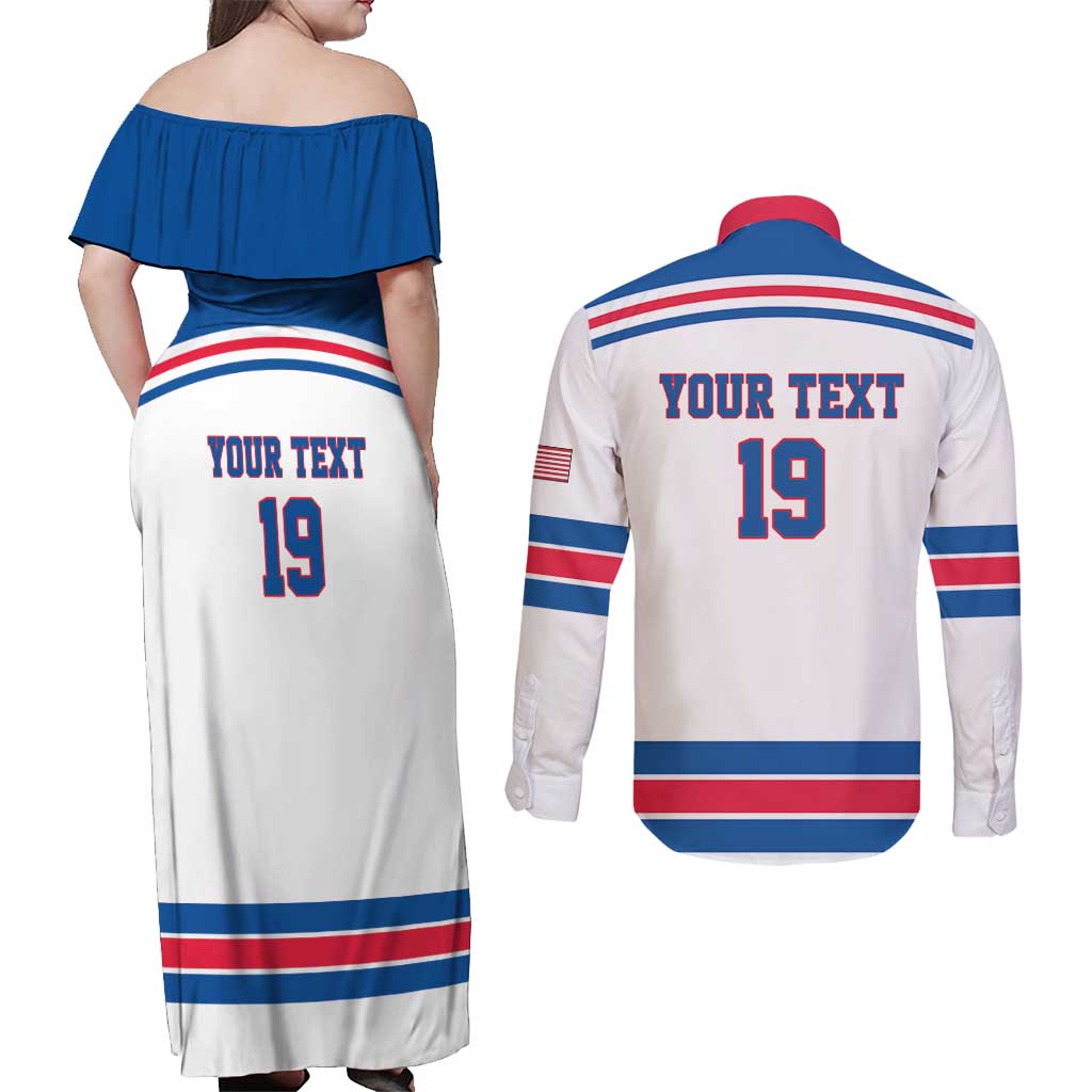 Custom USA Ice Hockey Couples Matching Off Shoulder Maxi Dress and Long Sleeve Button Shirt Let’s Go Champions