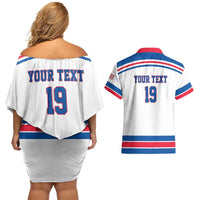 Custom USA Ice Hockey Couples Matching Off Shoulder Short Dress and Hawaiian Shirt Let’s Go Champions
