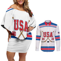 Custom USA Ice Hockey Couples Matching Off Shoulder Short Dress and Long Sleeve Button Shirt Let’s Go Champions