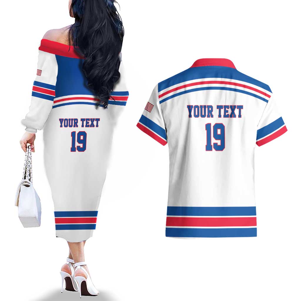 Custom USA Ice Hockey Couples Matching Off The Shoulder Long Sleeve Dress and Hawaiian Shirt Let’s Go Champions