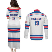 Custom USA Ice Hockey Couples Matching Puletasi and Long Sleeve Button Shirt Let’s Go Champions