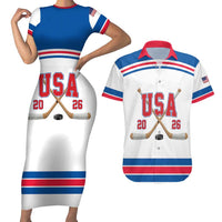 Custom USA Ice Hockey Couples Matching Short Sleeve Bodycon Dress and Hawaiian Shirt Let’s Go Champions
