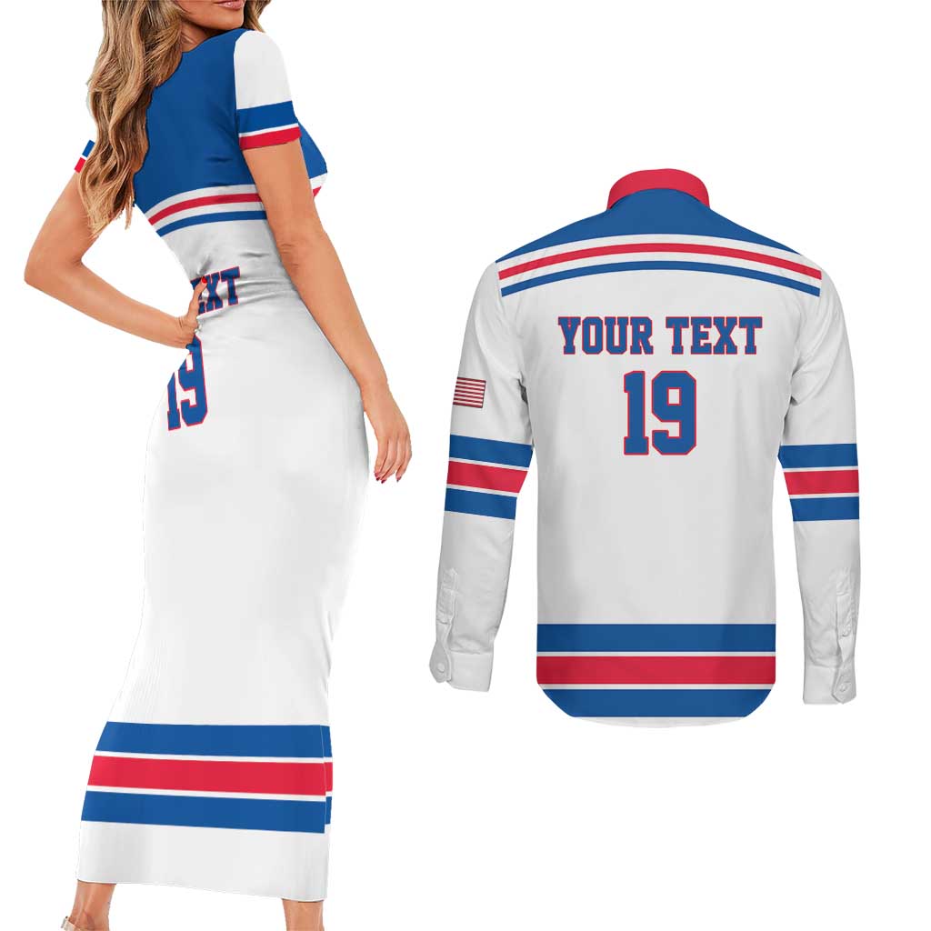 Custom USA Ice Hockey Couples Matching Short Sleeve Bodycon Dress and Long Sleeve Button Shirt Let’s Go Champions