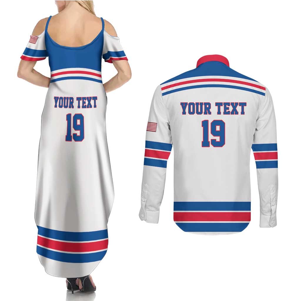 Custom USA Ice Hockey Couples Matching Summer Maxi Dress and Long Sleeve Button Shirt Let’s Go Champions