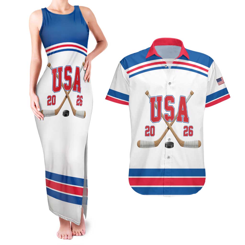 Custom USA Ice Hockey Couples Matching Tank Maxi Dress and Hawaiian Shirt Let’s Go Champions