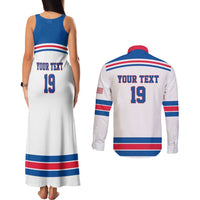 Custom USA Ice Hockey Couples Matching Tank Maxi Dress and Long Sleeve Button Shirt Let’s Go Champions
