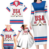 Custom USA Ice Hockey Family Matching Long Sleeve Bodycon Dress and Hawaiian Shirt Let’s Go Champions