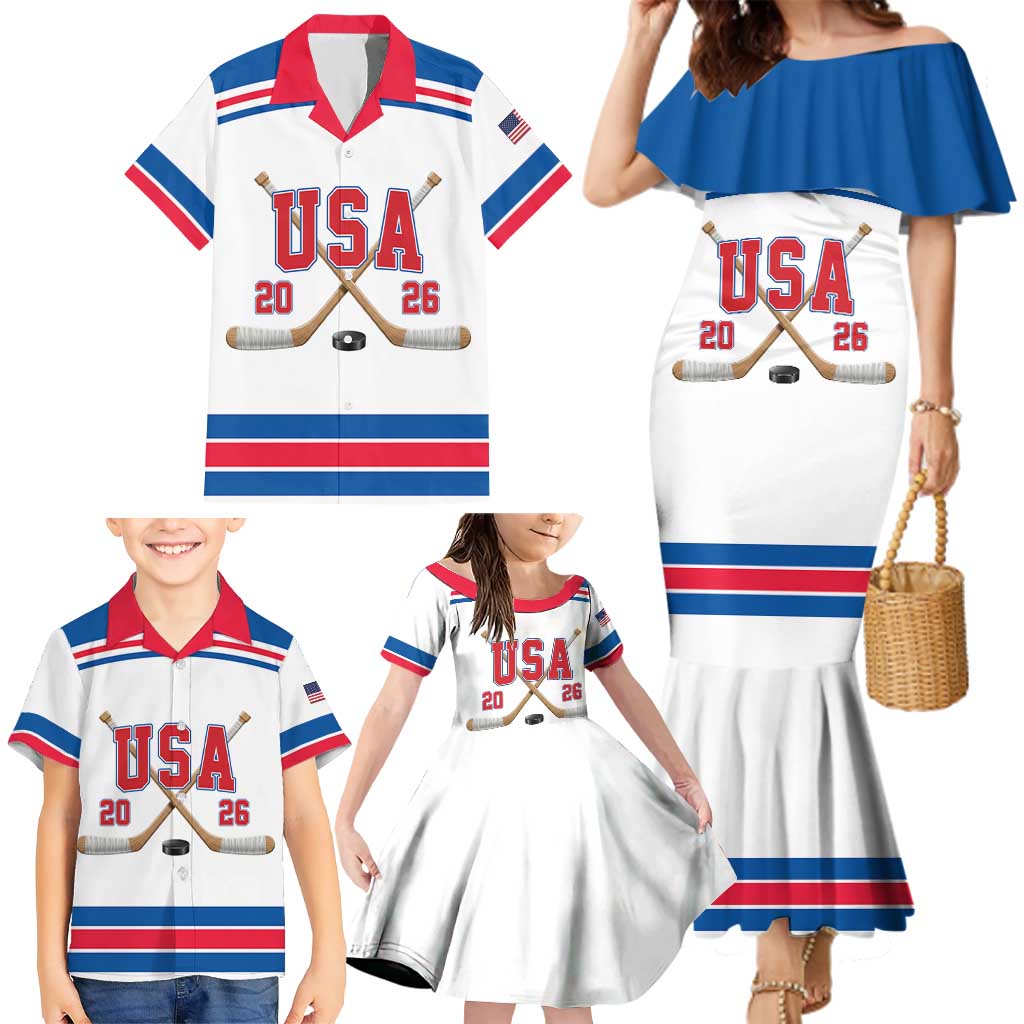 Custom USA Ice Hockey Family Matching Mermaid Dress and Hawaiian Shirt Let’s Go Champions