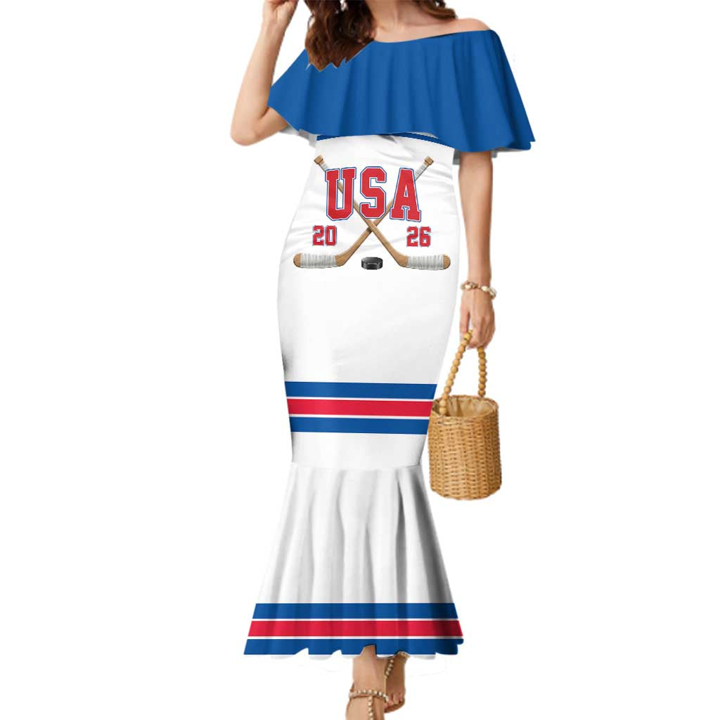 Custom USA Ice Hockey Family Matching Mermaid Dress and Hawaiian Shirt Let’s Go Champions