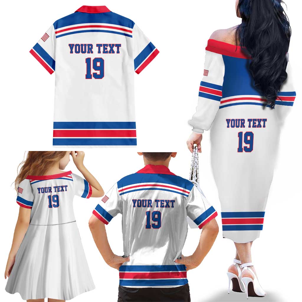 Custom USA Ice Hockey Family Matching Off The Shoulder Long Sleeve Dress and Hawaiian Shirt Let’s Go Champions
